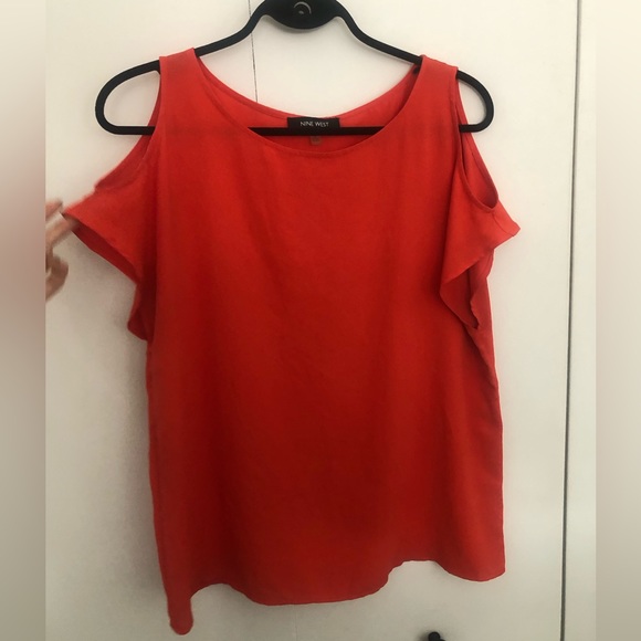 NINE WEST bright orange square blouse - Picture 2 of 6